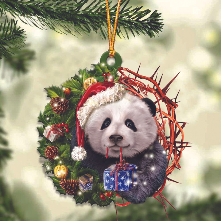 Panda In Christmas Wreath Ornament Christmas Tree Ornament Hangers Gifts For Panda Lovers