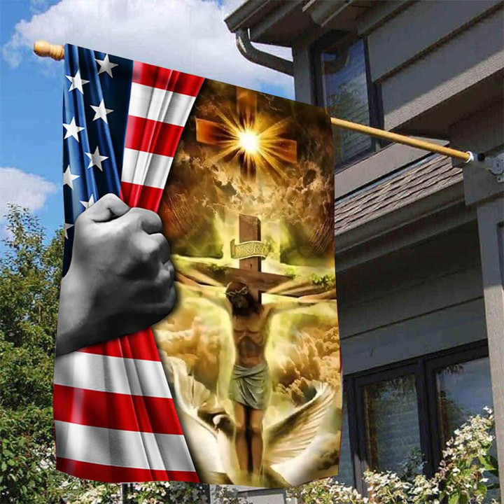 Jesus Christ Crucified On The Cross American Flag Faith Over Fear Outdoor Christian Flag