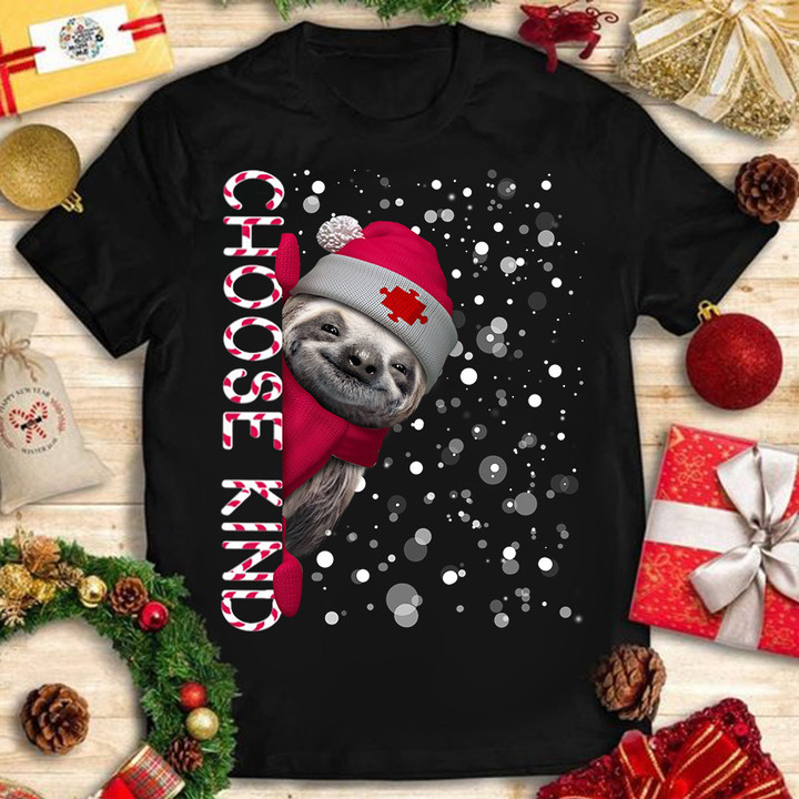 Sloth Choose Kind Shirt Cute Sloth Merry Christmas T-Shirt Xmas Gifts For Her