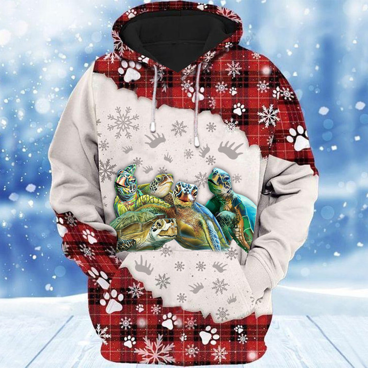 Turtle Sea Merry Christmas Buffalo Plaid Leopard Hoodie Gifts For Turtle Lovers