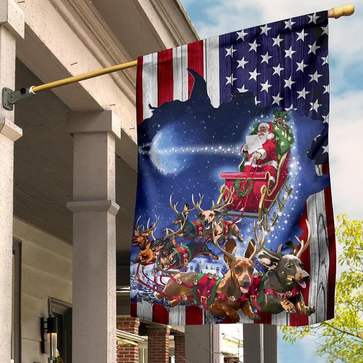 Dachshund Reindeer And Santa Noel Christmas American Flag Dachshund Owner Outdoor Xmas Decor