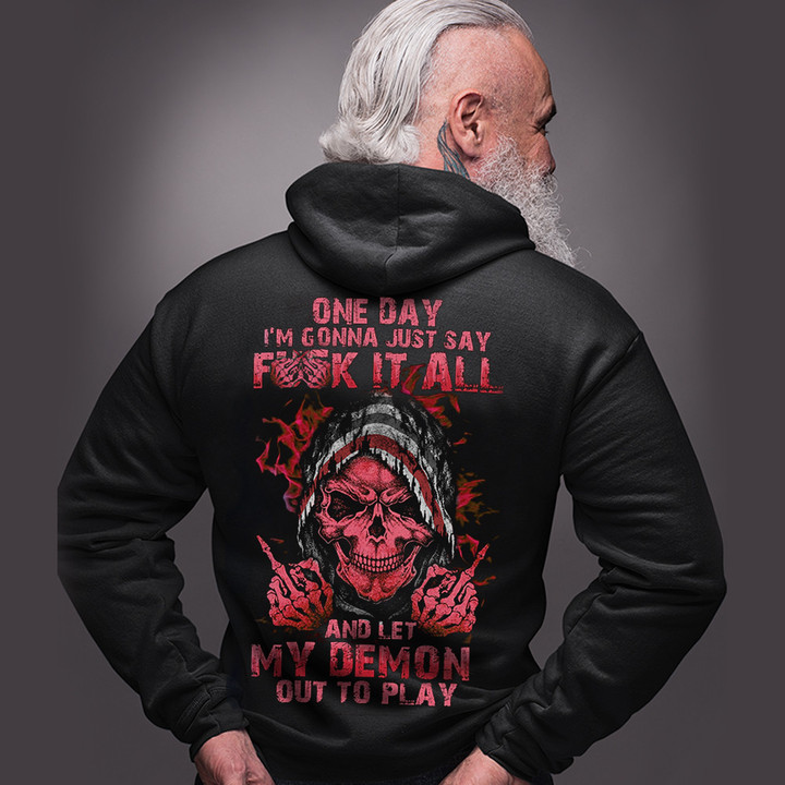 Thin Red Line Skull One Day I'm Gonna Just Say Fuck It All Hoodie Gifts For New Firefighters