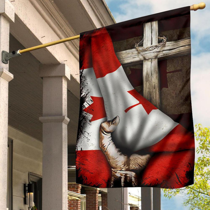 Cross Behind Canadian Flag God Jesus Christ Vintage Flag Patriotic Outdoor Decor
