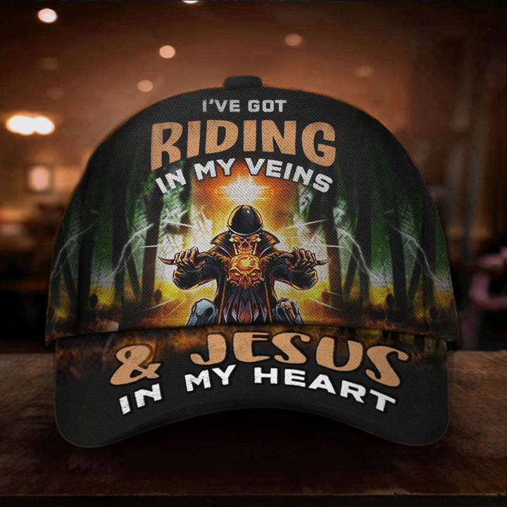 I've Got Riding In My Veins And Jesus In My Heart Hat Mens Christian Caps