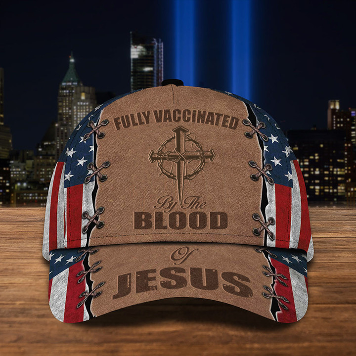 Fully Vaccinated By The Blood Of Jesus American Flag Hat Funny Christian Hats Mens