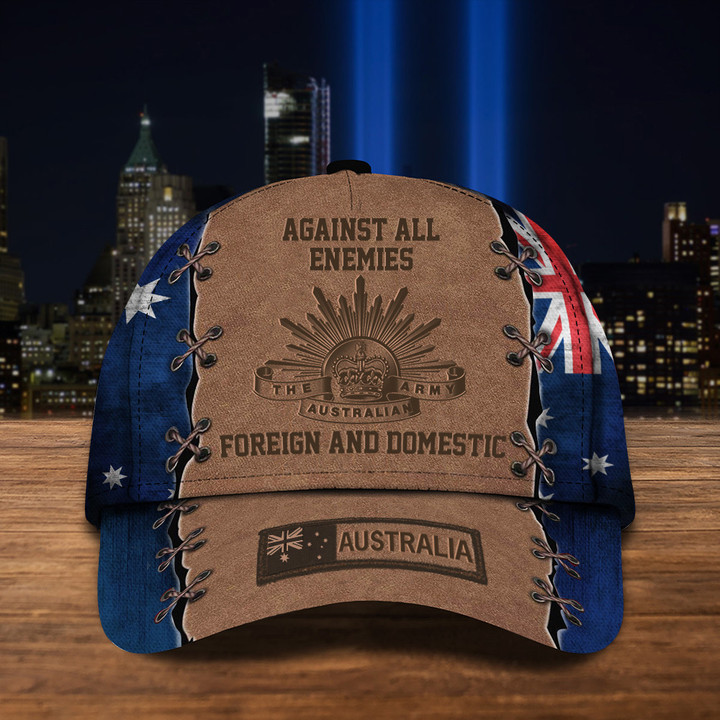 Army Against All Enemies Foreign And Domestic Australian Flag Hat Proud Military Patriot Merch