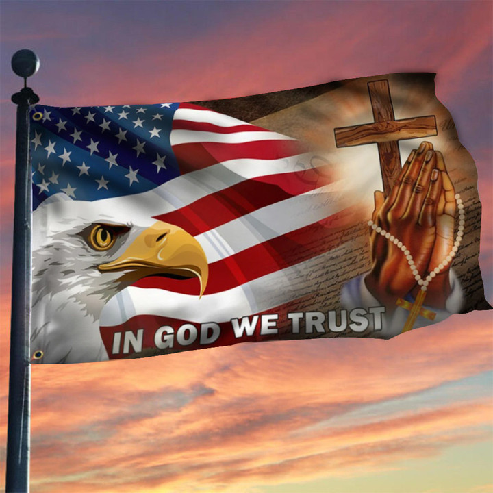 American Eagle In God We Trust Jesus Cross Flag Patriotic Outdoor Decor