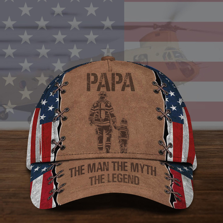 Fireman Papa The Man The Myth The Legend American Flag Hat Mens Vintage Caps Best Gift For Papa