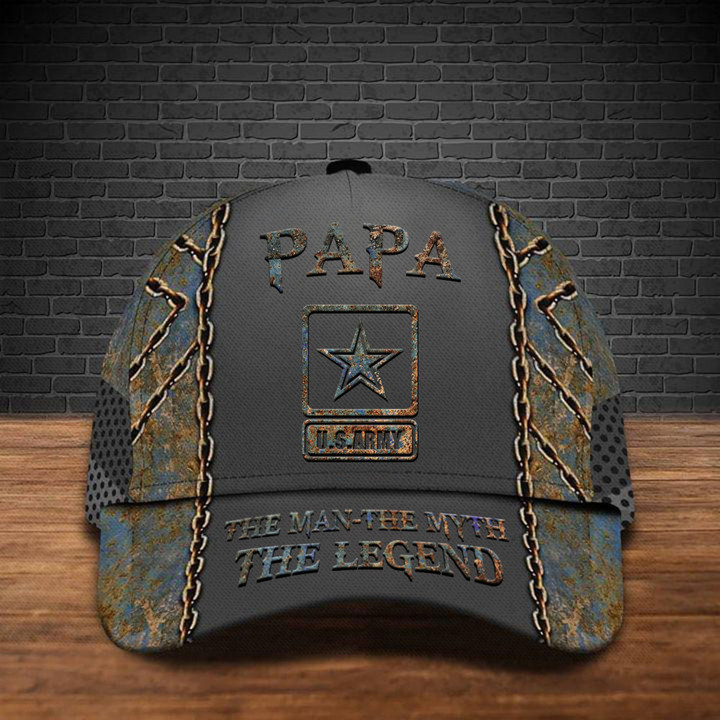 US Army Papa The Man The Myth The Legend Hat Military Veteran Pride Caps Gifts For Dad