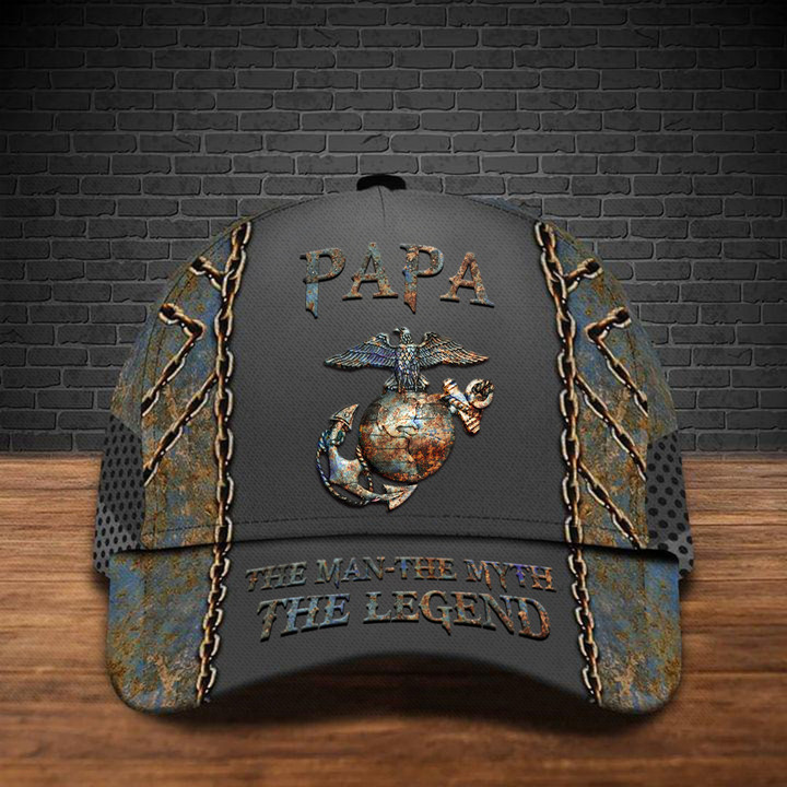 USMC Military Papa The Man The Myth The Legend Hat Veterans Honoring Pride Merch