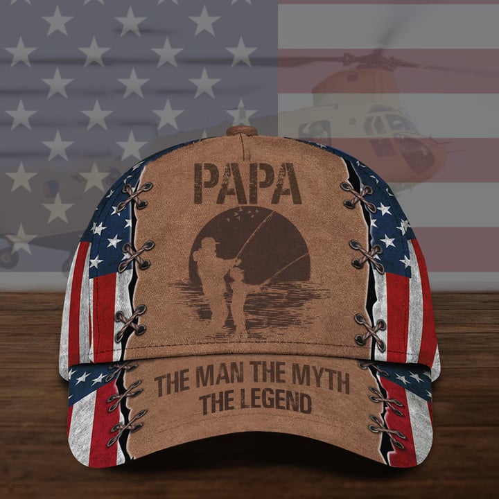 Fishing Dad Papa The Man The Myth The Legend Hat USA Flag Best Fishing Gifts For Dad