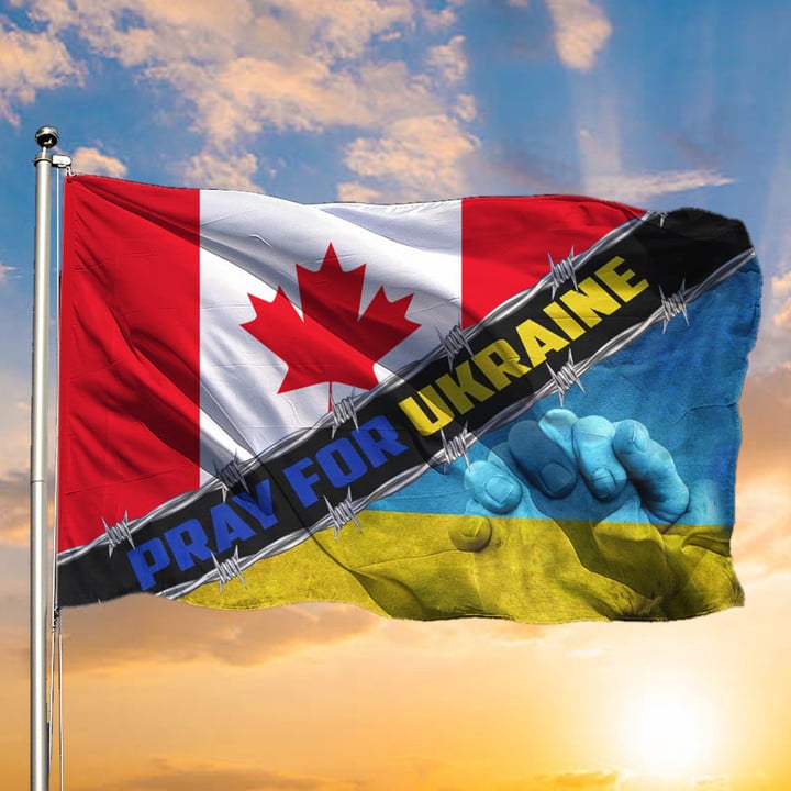 Canadian Pray For Ukraine Flag Pray Peace No War In Ukraine Support Flag Merch Decor