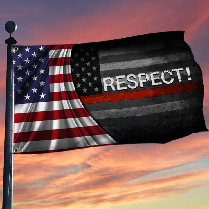 Respect Thin Red Line Inside American Flag Pride Honoring Firefighter Front Patio Decor