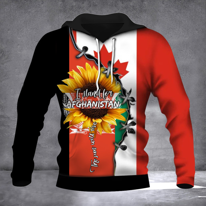 I Stand For Afghanistan The Sun Will Rise Hoodie Sunflower Afghanistan With Canada Flag Clothes