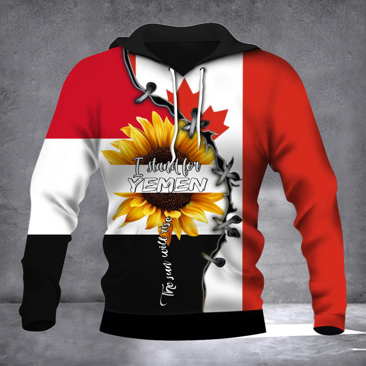 I Stand For Yemen The Sun Will Rise Hoodie Sunflower Yemen With Canada Flag Apparel