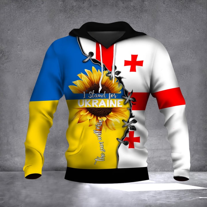 I Stand For Ukraine The Sun Will Rise Hoodie Sunflower Ukrainian Georgia Flag Clothing 2022