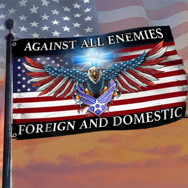 Air Force Cross Eagle American Flag USAF Against All Enemies Foreign And Domestic