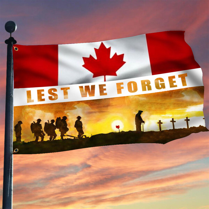 Canada Veterans Poppy Lest We Forget Flag Honoring Veterans Day Patriotic Flag