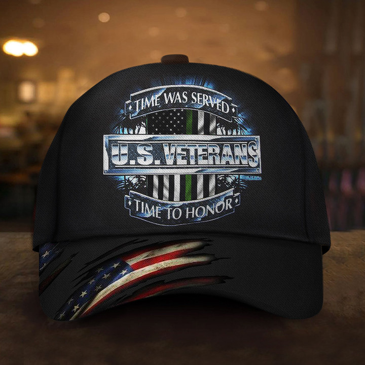 Thin Green Line Time Was Served Us Veterans Hat Military Memorial Day Patriotic Hats Mens