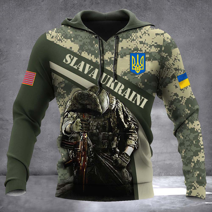 USA Stands With Ukraine Slava Ukraini Hoodie Ukraine Veteran Camouflage Flag Clothing
