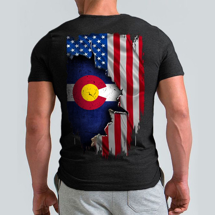 Colorado Flag And American Flag Shirt Patriotic Colorado Tee Shirts Clothing For Men