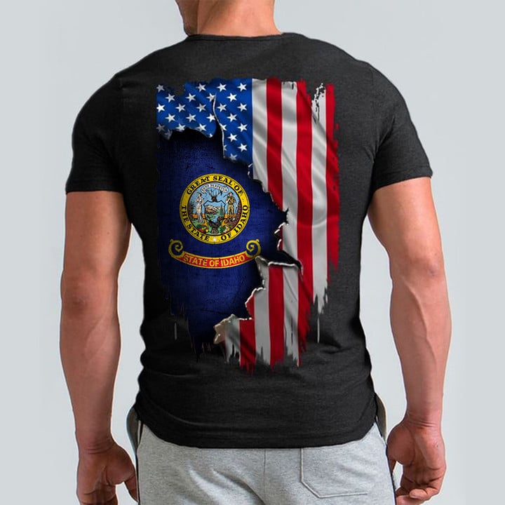 Idaho Flag And American Flag T-Shirt Honor Idaho State Shirt Patriotic Gifts For Men