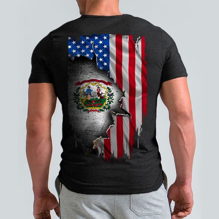 West Virginia Flag And American Flag Shirt West Virginia State Flag T-Shirt Apparel Gifts