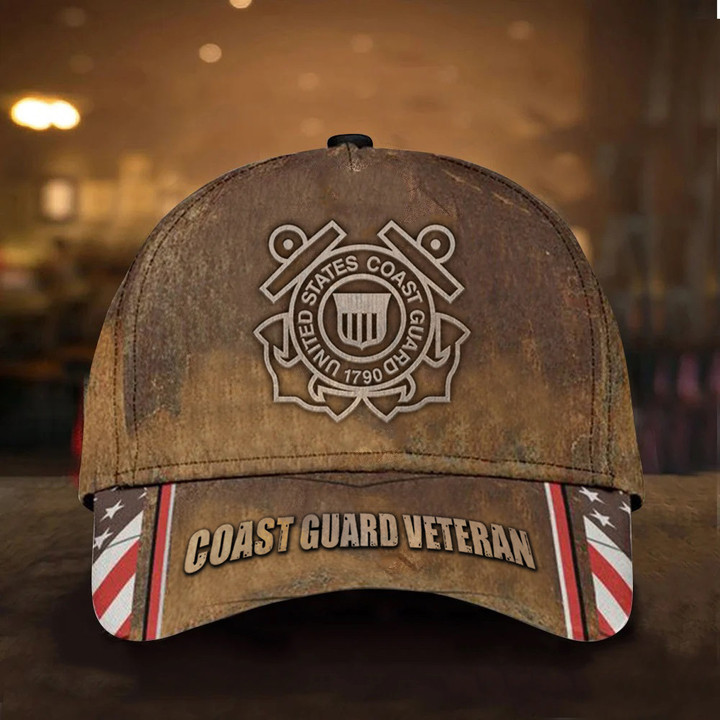 Coast Guard Veteran Hat Old Retro USA Flag Proud Served USCG Coast Guard Veteran Merchandise