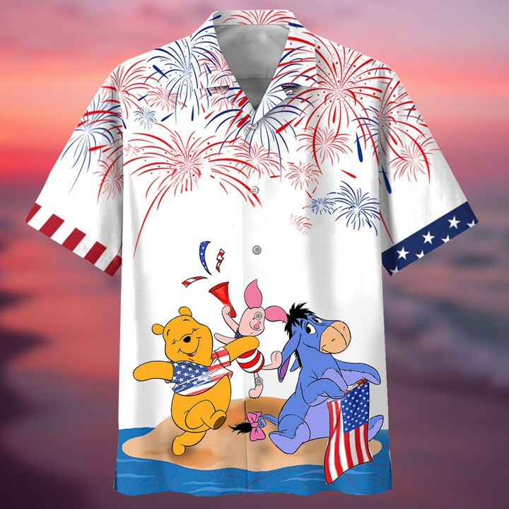 Winnie The Pooh 4Th Of July Hawaiian Shirt Apparel Disney Fourth Of July Fireworks Clothing
