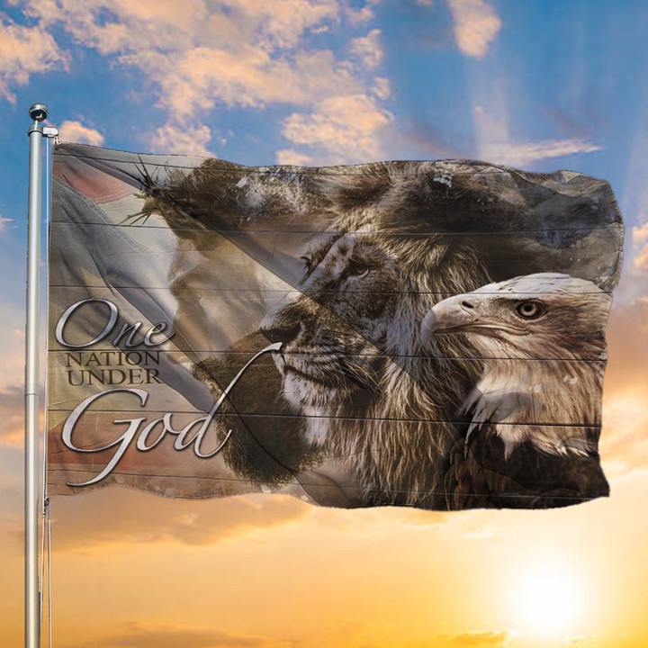 Jesus With Eagle Lion One Nation Under God American Flag Christian Home Decor Gifts