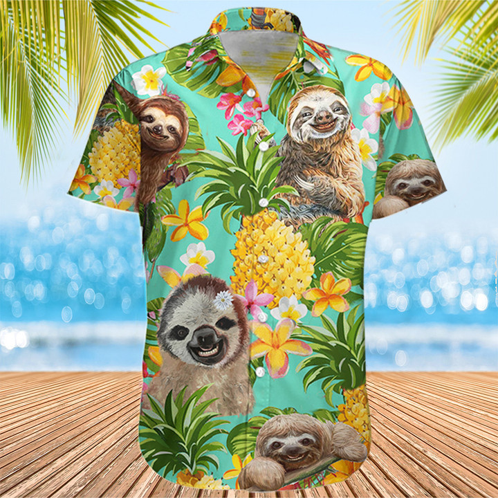 Sloths And Pineapple Hawaii Shirt Funny Cute Mens Summer Clothing Sloth Lovers Gift