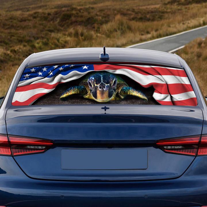 Turtle Inside American Flag Rear Window Decal Funny Turtle Patriotic Car Decor Ideas
