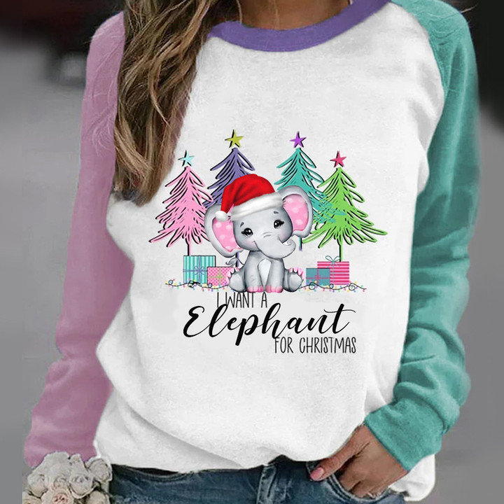 I Want A Elephant For Christmas Long Sleeve Cute Adorable Xmas Clothing Elephant Lovers Gift