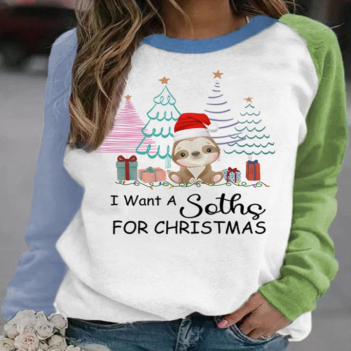 I Want A Sloth For Christmas Long Sleeve Family Christmas Clothing Gifts For Sloth Lovers
