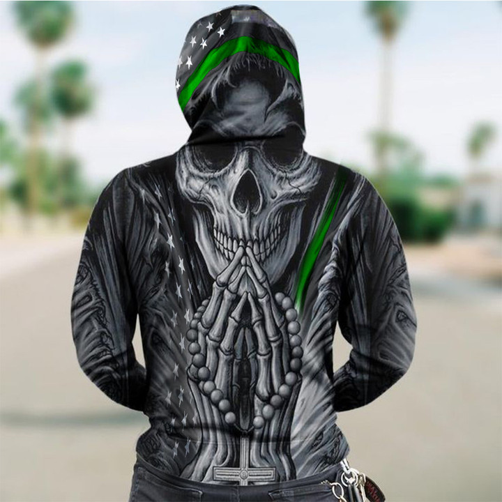 Thin Green Line Skull Hoodie Law Enforcement Support Horror Clothing Gifts For Men