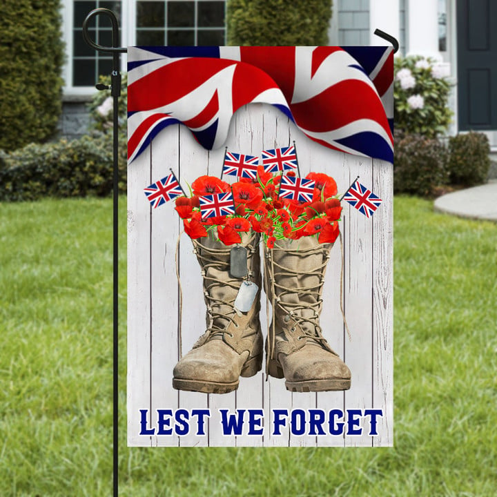 UK Veterans Boots Lest We Forget Flag UK Veterans Poppy Memorial Day Flag Outdoor Indoor