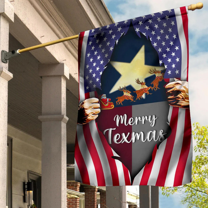 Merry Texmas Flag Inside American Flag Texas Pride Outdoor Hanging Christmas Decorations