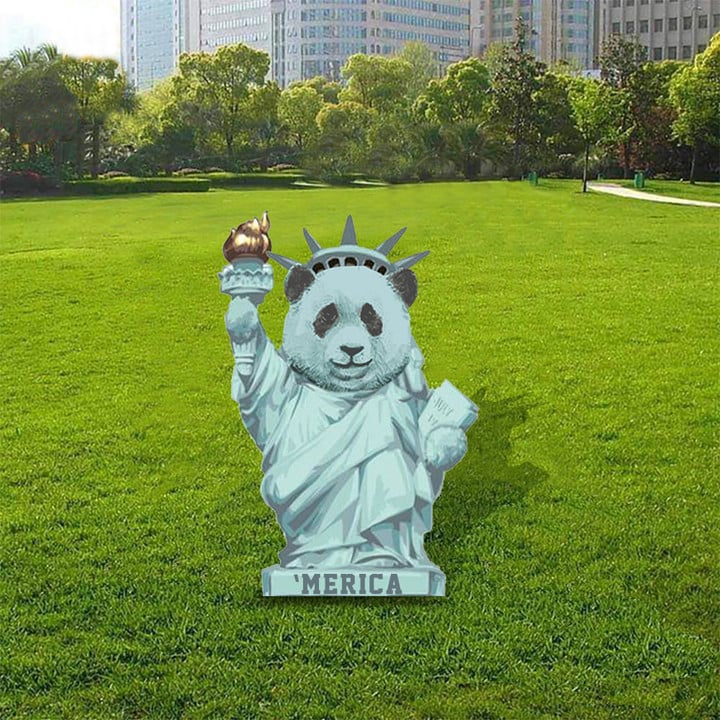 Panda Statue Of Liberty Yard Sign Funny Panda Patriotic Yard Decorations