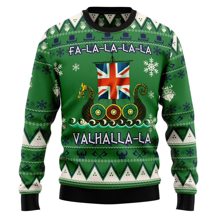 United Kingdom Viking Ugly Christmas Sweater Dragon Boat Viking Valhalla Christmas Sweater