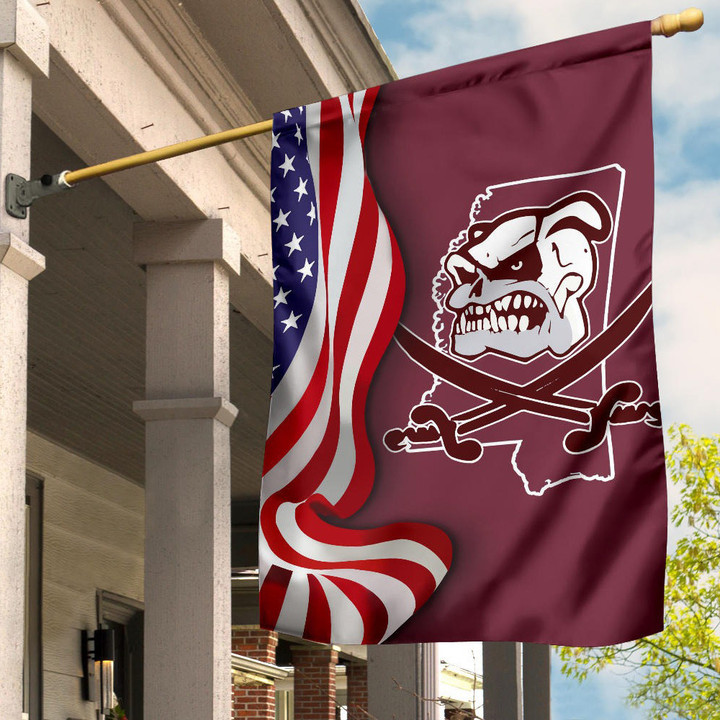 Mike Leach Pirate Bulldog Flag Mississippi State And American Flag Outside Decorations