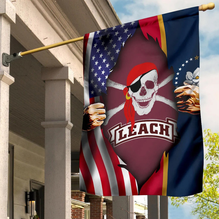 Mike Leach Pirate Flag Inside American And New Mississippi Flag Outside Decorations