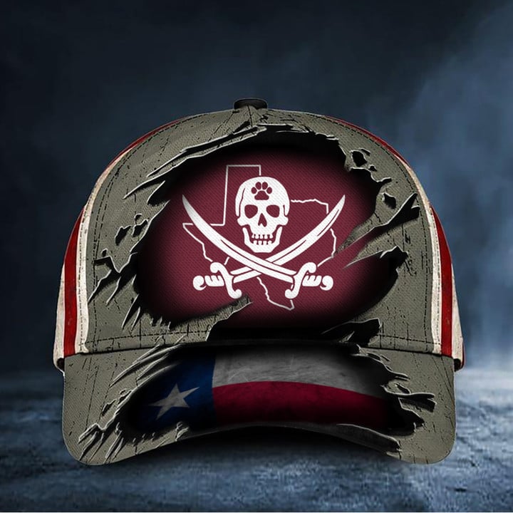 Texas State Bulldog Pirate American Flag Hat Skull And Cross Sword Flag Hat Gifts