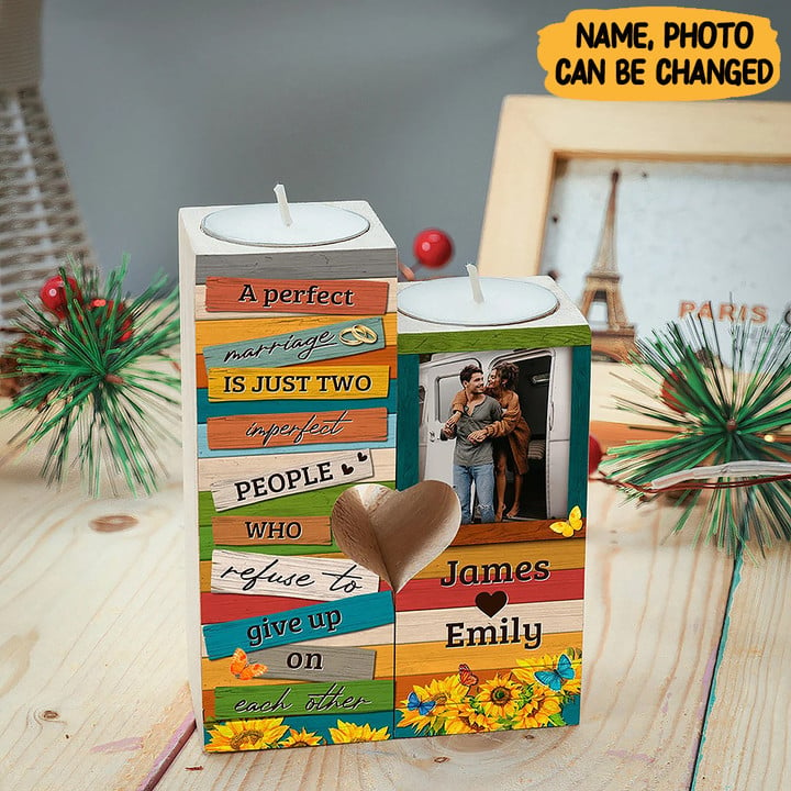 Customized Photo Couple Heart Candle Holder A Perfect Marriage Is Just Two Imperfect People