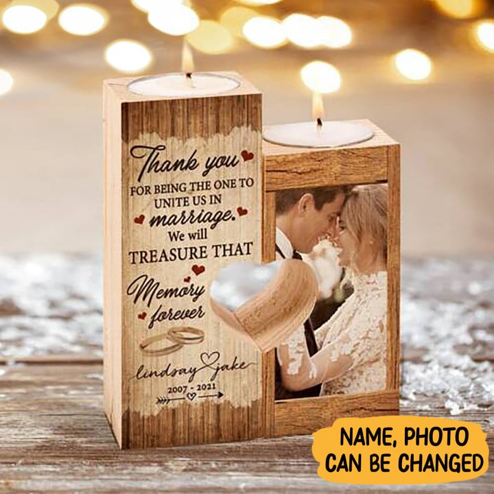 Custom Photo Thank You For Being The One To Unite Us In Marriage Heart Candle Holder Decoration