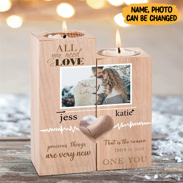 Personalized Couple Photo All You Need Is Love Candle Holder Custom Candle Holder Couples Gifts