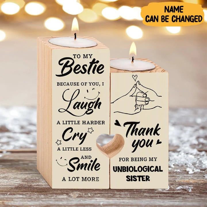 Custom To My Bestie Because Of You I Laugh A Little Harder Candle Holder Gifts For Best Friends