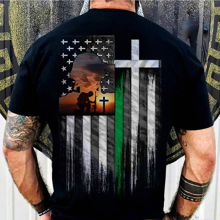 Soldier Kneel Thin Green Line Shirt Military Pride Veteran Day T-Shirt Gifts For Him