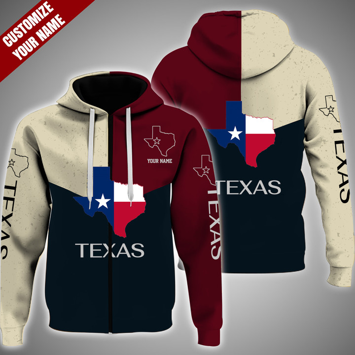 Personalized Texas Map Zipper Hoodie Texas State Pride Patriotic Clothing Gifts For Mens