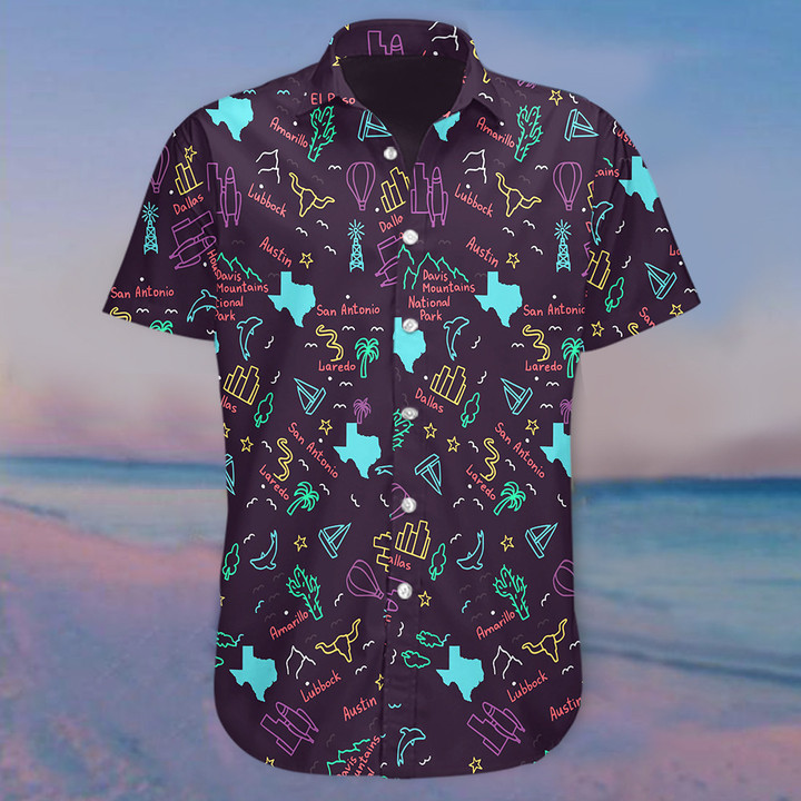 Texas City Hawaii Shirt Beach Travel Lover Button Up Shirts Gifts For Summer