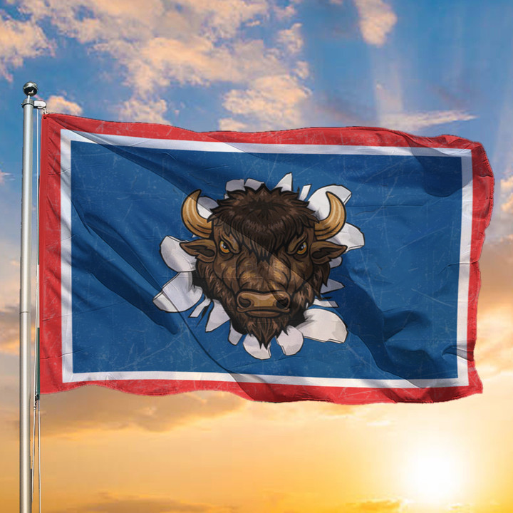 Wyoming Buffalo Flag Wyoming State Flag Patriotic Inside Outside Hanging